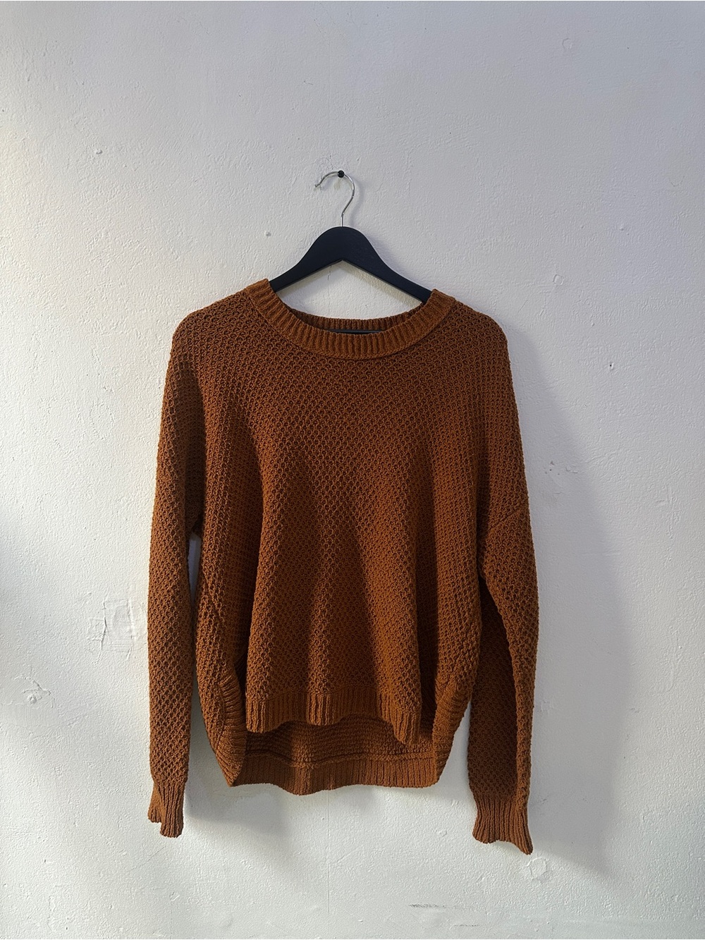 Madewell Textured Crochet-Style Knit Sweater Medium Rust Brown Crewneck